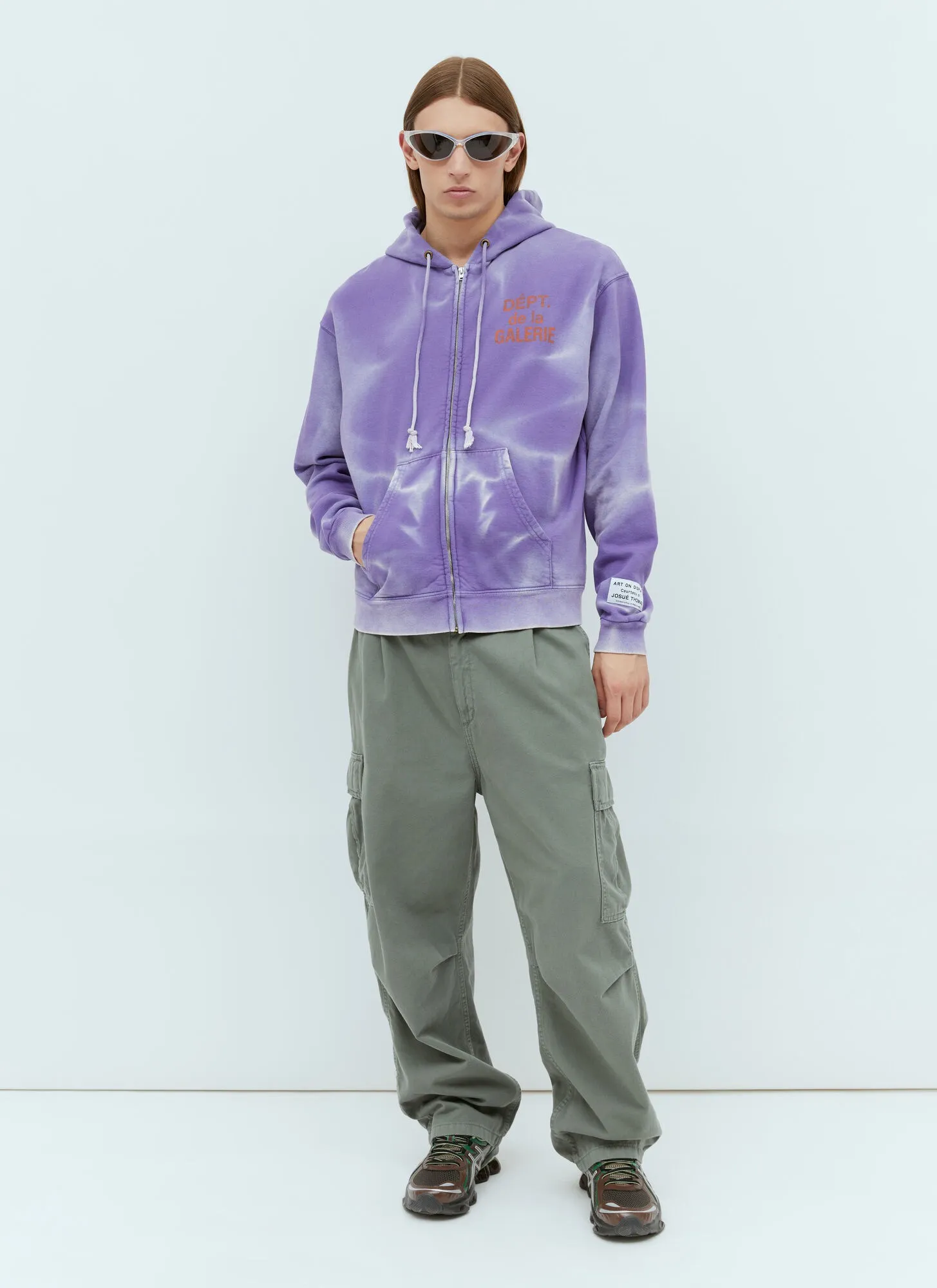 The same style as the owner GALLERY DEPT. FRENCH ZIP HOODIE water corrugated French zipper hole hoodie, sun washed purple, washed purple S-XL, ready-to-wear dyeing, hand-stitched and heavy-weighted, faded, super-heavy washing, hand-hanging holes, bone edges turned white, molded and customized with G LOGO zipper